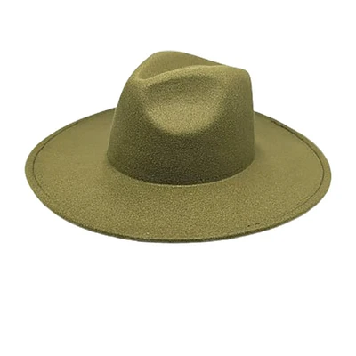 Vegan Felt Wide Brim Rancher  Hat: Olive