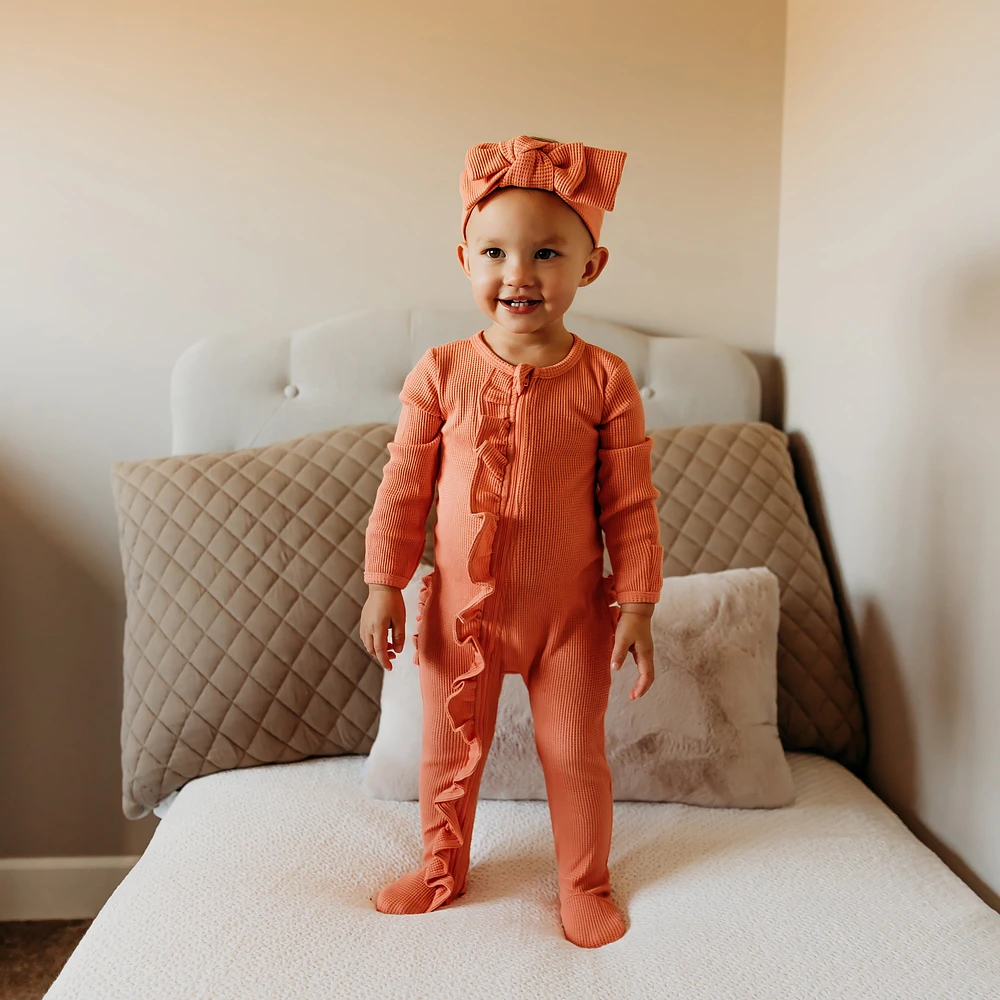 Tal + Love Waffle Ruffle Zip Footie - Coral