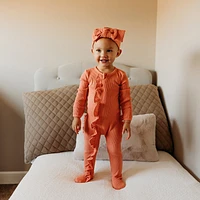 Tal + Love Waffle Ruffle Zip Footie - Coral