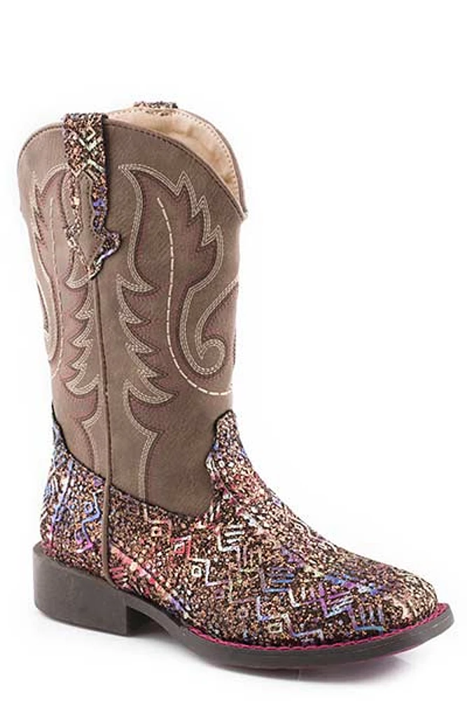 Little Kid - Brown Glitter Aztec Boot