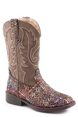 Little Kid - Brown Glitter Aztec Boot