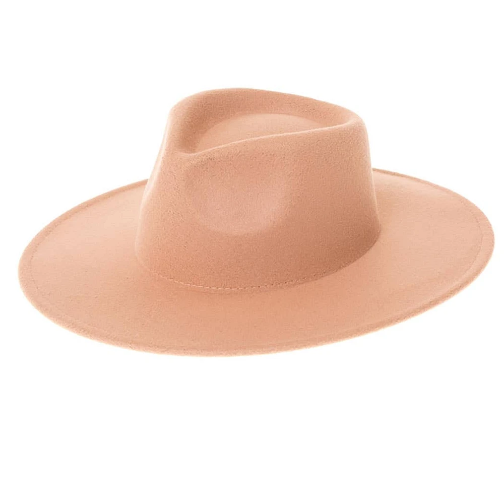 Vegan Felt Rancher Fedora Hat with Wide Brim