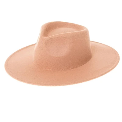 Vegan Felt Rancher Fedora Hat with Wide Brim: Sand