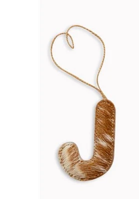 Jolly Candy Cane Ornament - Brown Cowhide