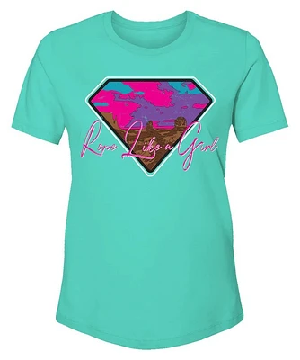 Rope Like a Girl Youth Turquoise Crew Neck Short Sleeve T-Shirt with Diamond Logo