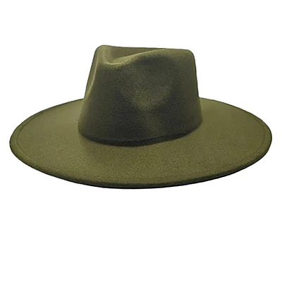 Vegan Felt Rancher Fedora Hat with Wide Brim: Olive