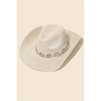 Ornate Oval Disc Chain Cowboy Hat: Ivory