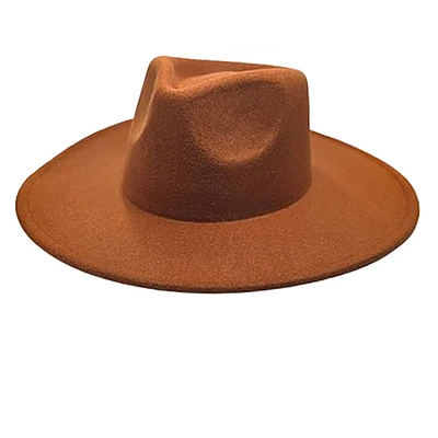 Vegan Felt Rancher Fedora Hat with Wide Brim: Rust