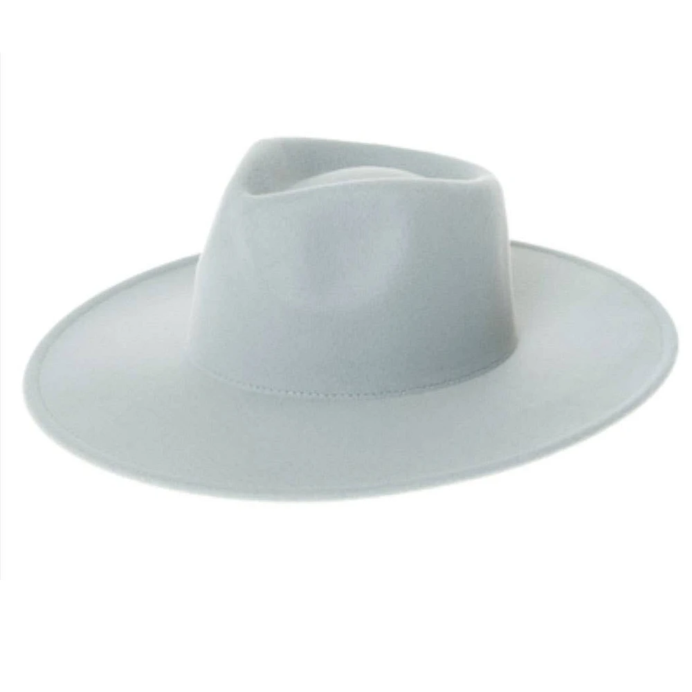Vegan Felt Rancher Fedora Hat with Wide Brim: Heather Grey