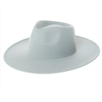 Vegan Felt Rancher Fedora Hat with Wide Brim: Heather Grey