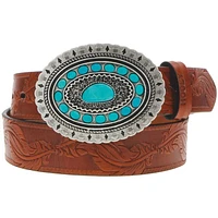 SIOUX Hooey Ladies Belt Natural Brown with Turquoise Rodeo Buckle