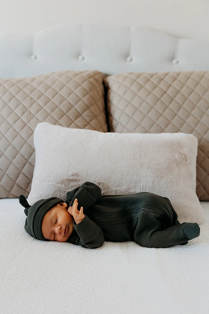Tal + Love Waffle Basic Zip Footie - Forest Green