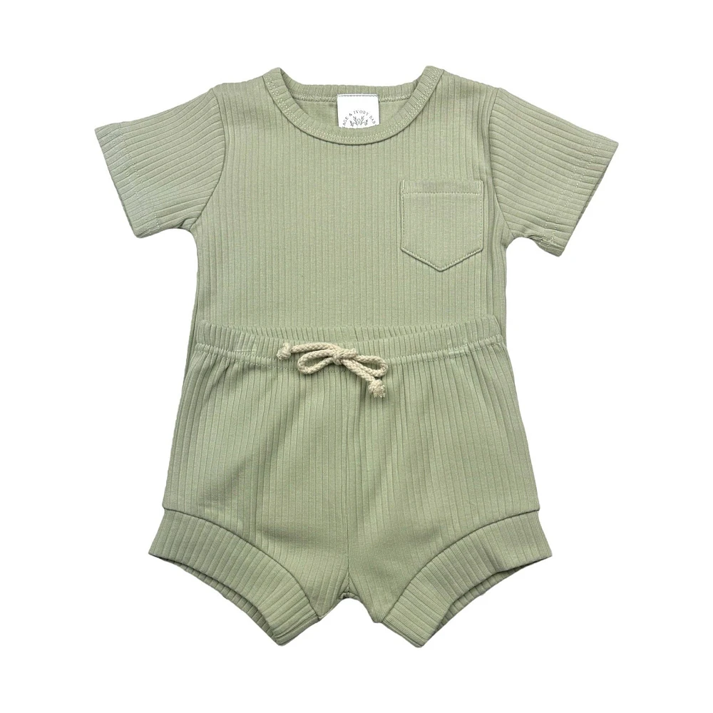 Sage & Ivory Baby - Ribbed Short Set (Sage)