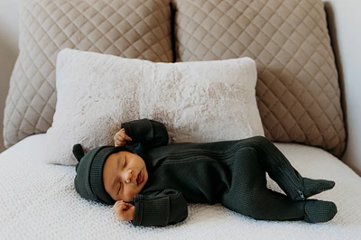 Tal + Love Waffle Basic Zip Footie - Forest Green