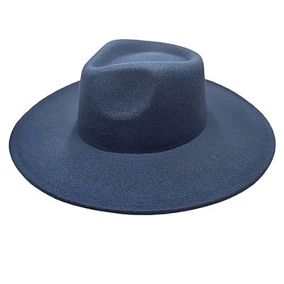 Vegan Felt Rancher Fedora Hat with Wide Brim: Denim