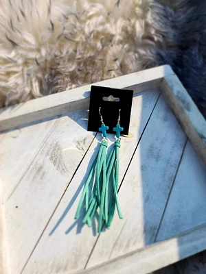 Turquoise Cross Fringe Earrings