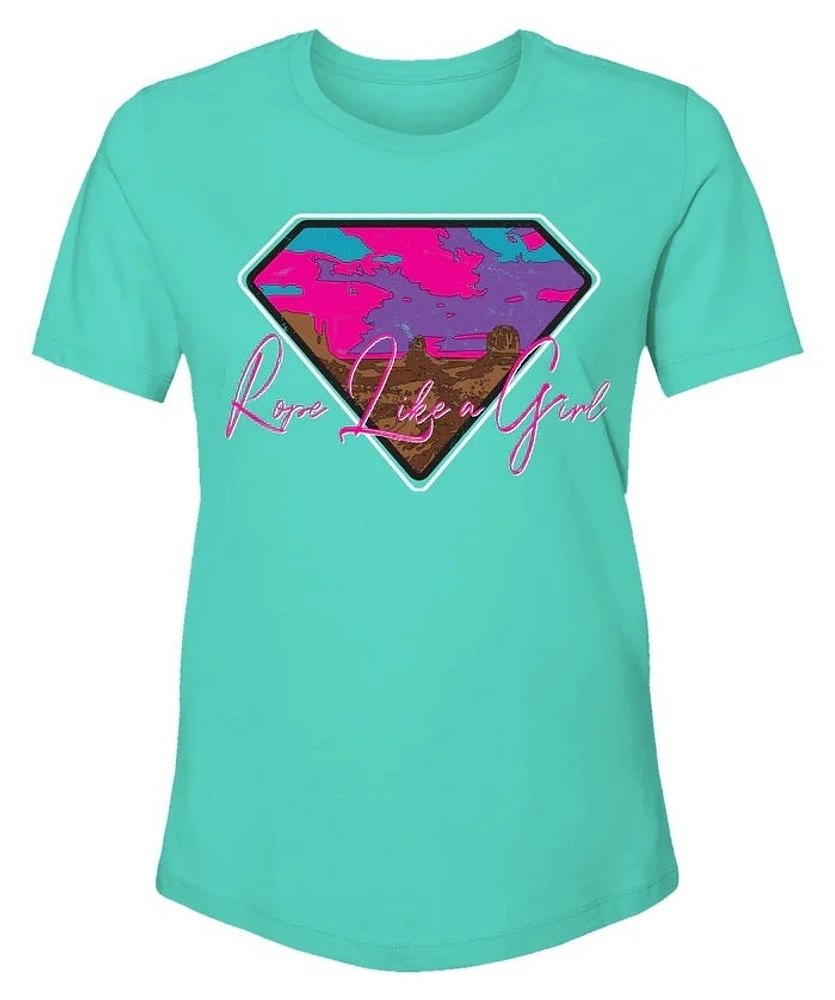 Rope Like a Girl Youth Turquoise Crew Neck Short Sleeve T-Shirt with Diamond Logo