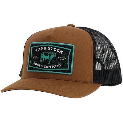 Rank Stock Hooey Brown / Black 5-Panel Trucker with Black / Teal / White Rectangle Patch - Yout