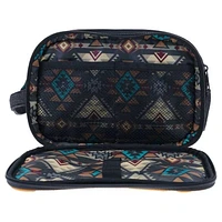 Dopp Kits Hooey Denim Bag with Two Zipper Pockets in Tan and Aztec Print Interior