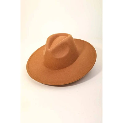 Flat Brim Fedora Fashion Hat - Tan