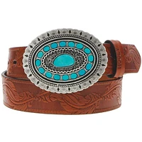 SIOUX Hooey Ladies Belt Natural Brown with Turquoise Rodeo Buckle