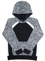 Savannah Hooey Youth Ladies Black Hoody with / White Cheetah Print on Sleeves Kangaroo Pocket and Hood Internal Phone