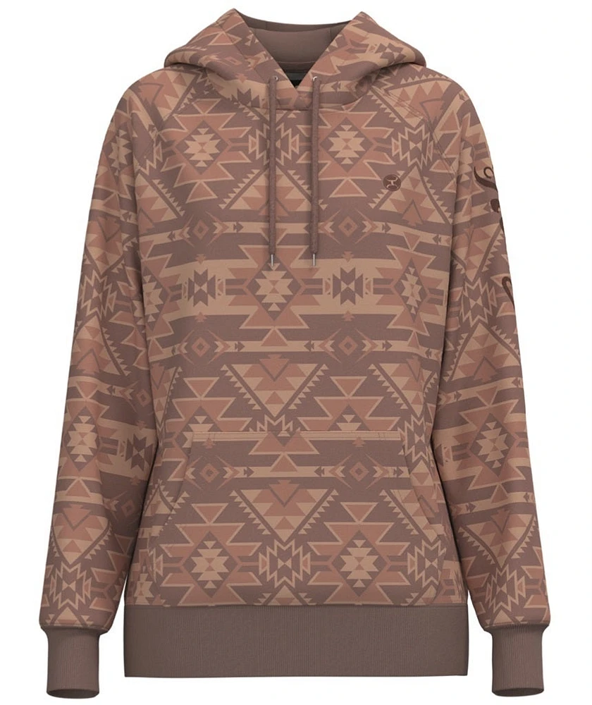 Hooey Ladies Tan Hoody with Aztec Pattern All Over Kangaroo Pocket