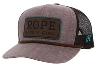 Rope Like a Girl Pink Aztec / Brown 5-Panel Trucker with Rectangle Leather Patch