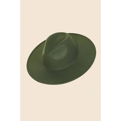 Flat Brim Fedora Fashion Hat - Olive