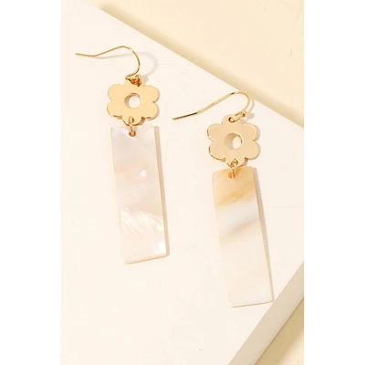 Metallic Flower And Seashell Bar Dangle Earrings