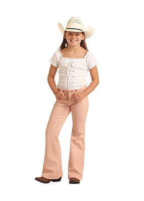 Pink Button Flare Jeans