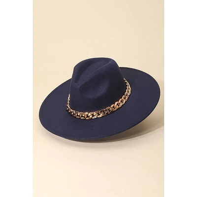 Chain Link Strap Western Fashion Hat: Navy