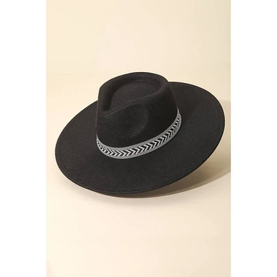 Chevron Pattern Strap Fedora Fashion Hat: Black