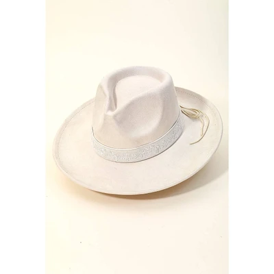 Embroidered Flower Strap Fedora Hat: Ivory