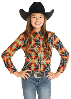 Girls Aztec Print Snap Shirt