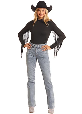 Mock Neck Top with Fringe