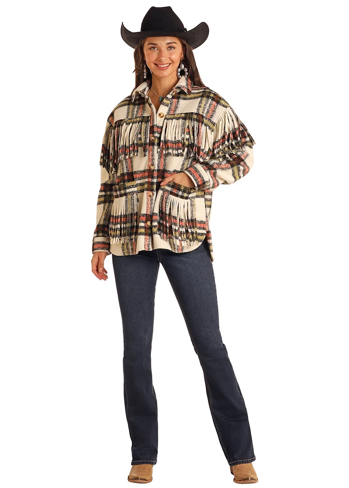 Plaid Shacket with Fringe