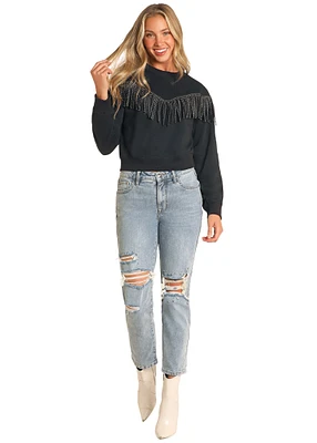 Pullover with Studded Fringe