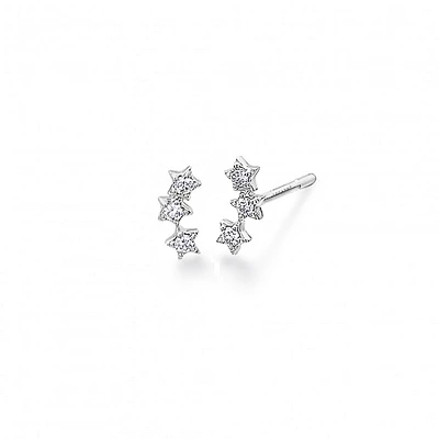 Brincos Mini Stars Ouro Branco 18K Diamante 0,11ct