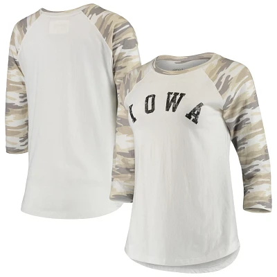 /Camo Iowa Hawkeyes Boyfriend Baseball Raglan 3/4-Sleeve T-Shirt