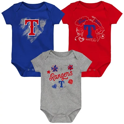 Girls Newborn  /Red/Heathered Gray Texas Rangers 3-Pack Batter Up Bodysuit Set