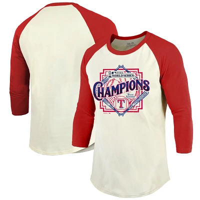 Majestic Threads /Red Texas Rangers 2023 World Series Champions Raglan 3/4-Sleeve T-Shirt