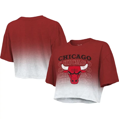 Majestic Threads /White Chicago Bulls Repeat Dip-Dye Cropped T-Shirt