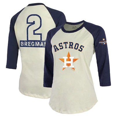 Majestic Threads Alex Bregman /Navy Houston Astros 2022 World Series Champions Name  Number Softhand 3/4 Raglan Sleeve T-Shirt  