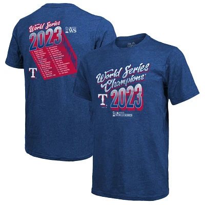 Majestic Threads Texas Rangers 2023 World Series Champions Life Of The Party Tri-Blend Roster T-Shirt