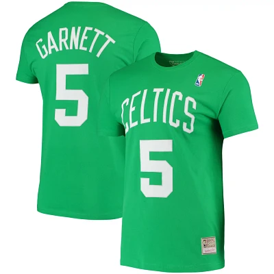 Mitchell  Ness Kevin Garnett Kelly Boston Celtics Hardwood Classics Stitch Name Number T-Shirt