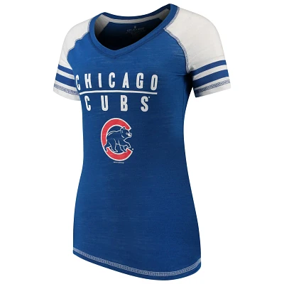 Soft as a Grape Chicago Cubs Color Block V-Neck T-Shirt