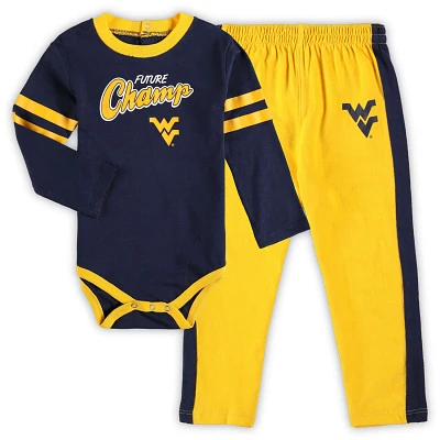 /Gold West Virginia Mountaineers Little Kicker Long Sleeve Bodysuit and Sweatpants Set