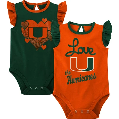 Girls Newborn  /Orange Miami Hurricanes Spread the Love 2-Pack Bodysuit Set