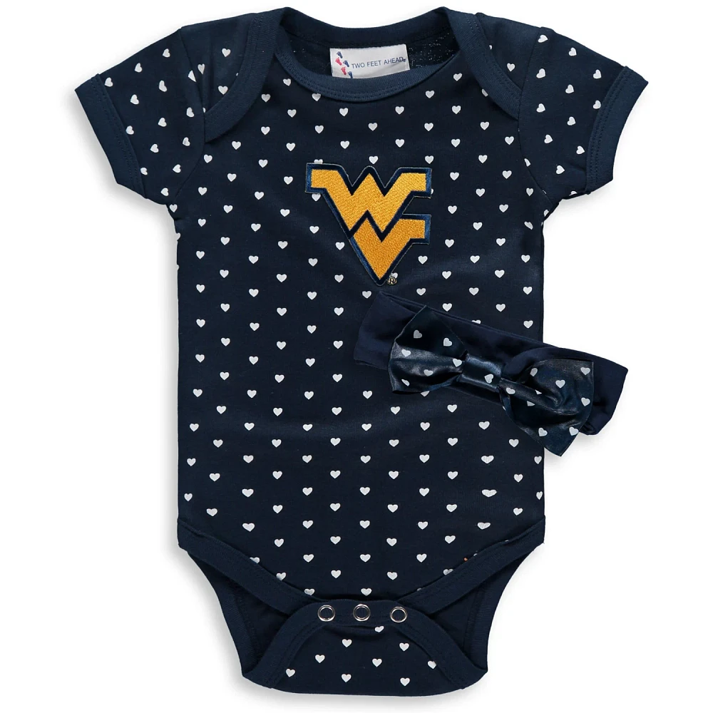 Girls Newborn  West Virginia Mountaineers Hearts Bodysuit and Headband Set                                                      